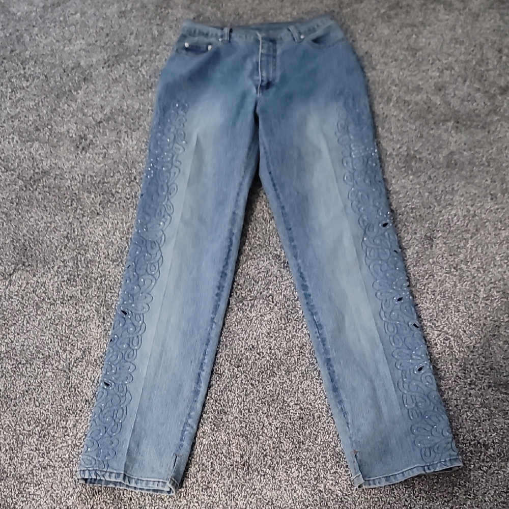 Blue Embellished Vintage Women Jeans